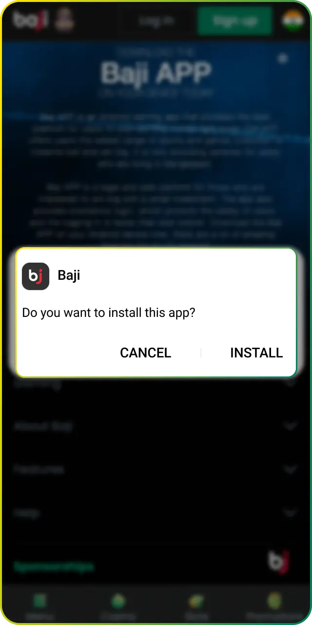 Confirm the download to save the Baji APK on your mobile device.