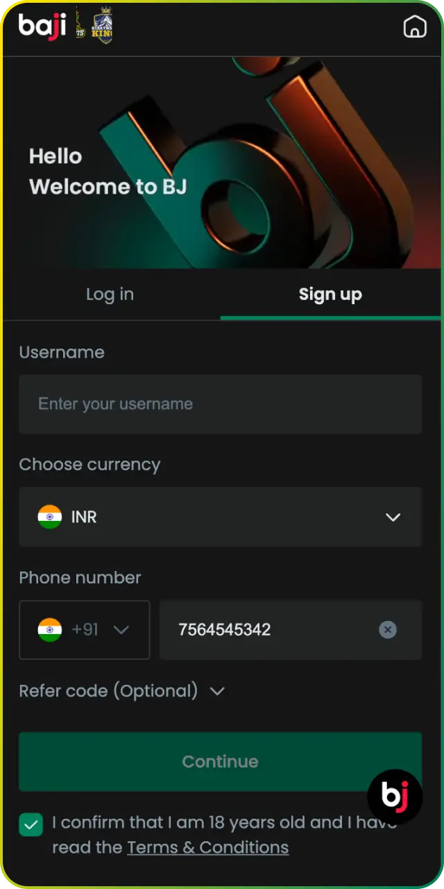 Start your account setup using the Baji App registration quickly.
