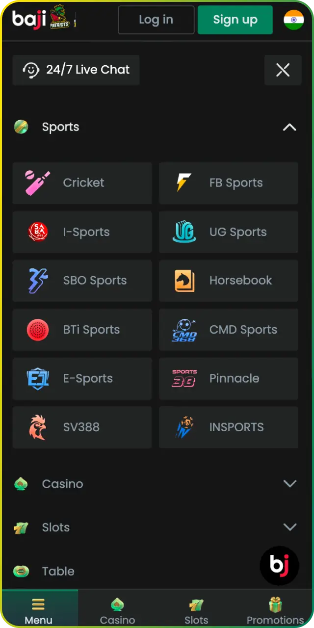 Place sports bets easily using the Baji App sports anytime.