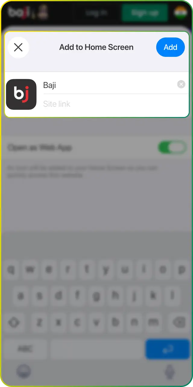 Confirm with Add to finish adding the Baji App shortcut to your device.