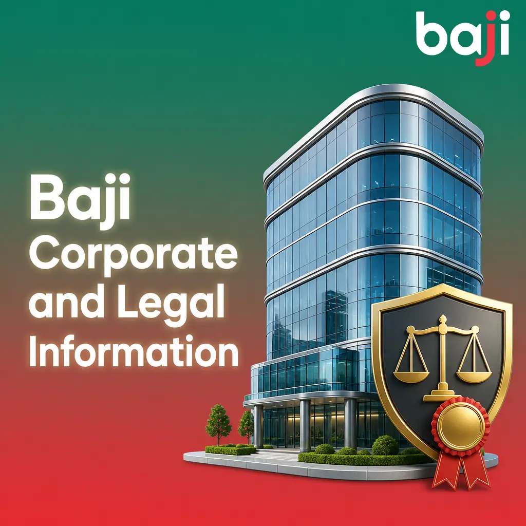 Baji corporate and legal information showing registration, licensing authority, and registered address details