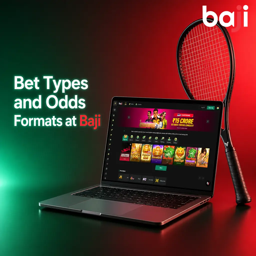 Baji sportsbook bet types: Single, Accumulator, System, Handicap, Outright, with Decimal, Fractional, and Hong Kong odds formats