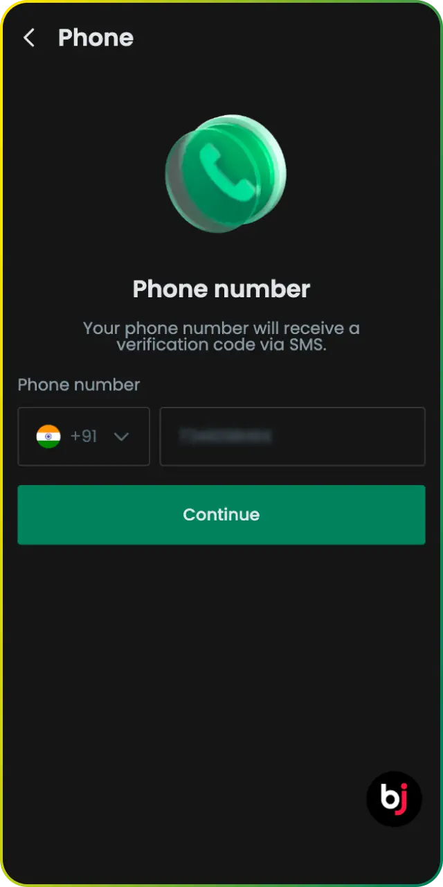 Verify through OTP sent to your phone for fast registration on Baji.
