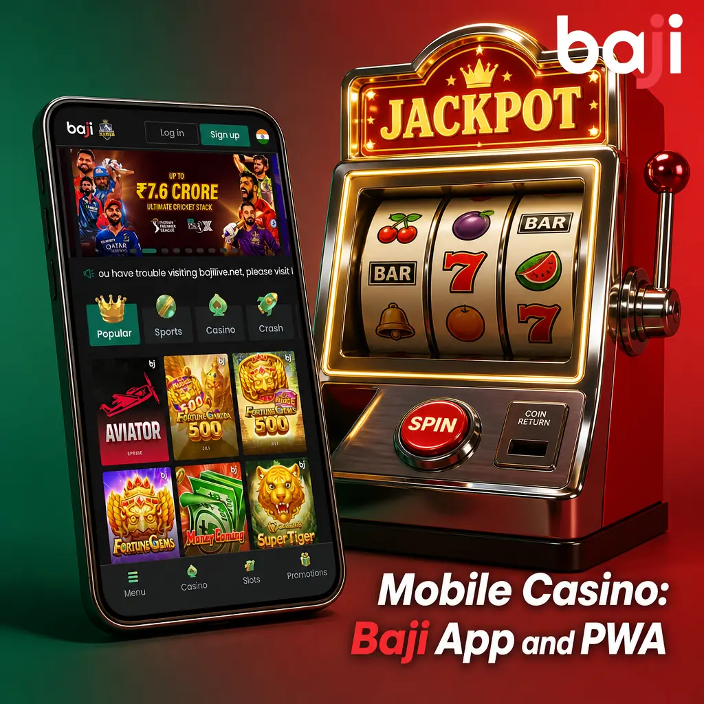 Baji app and PWA icons showing mobile casino access for Android with fast-loading slots and live tables