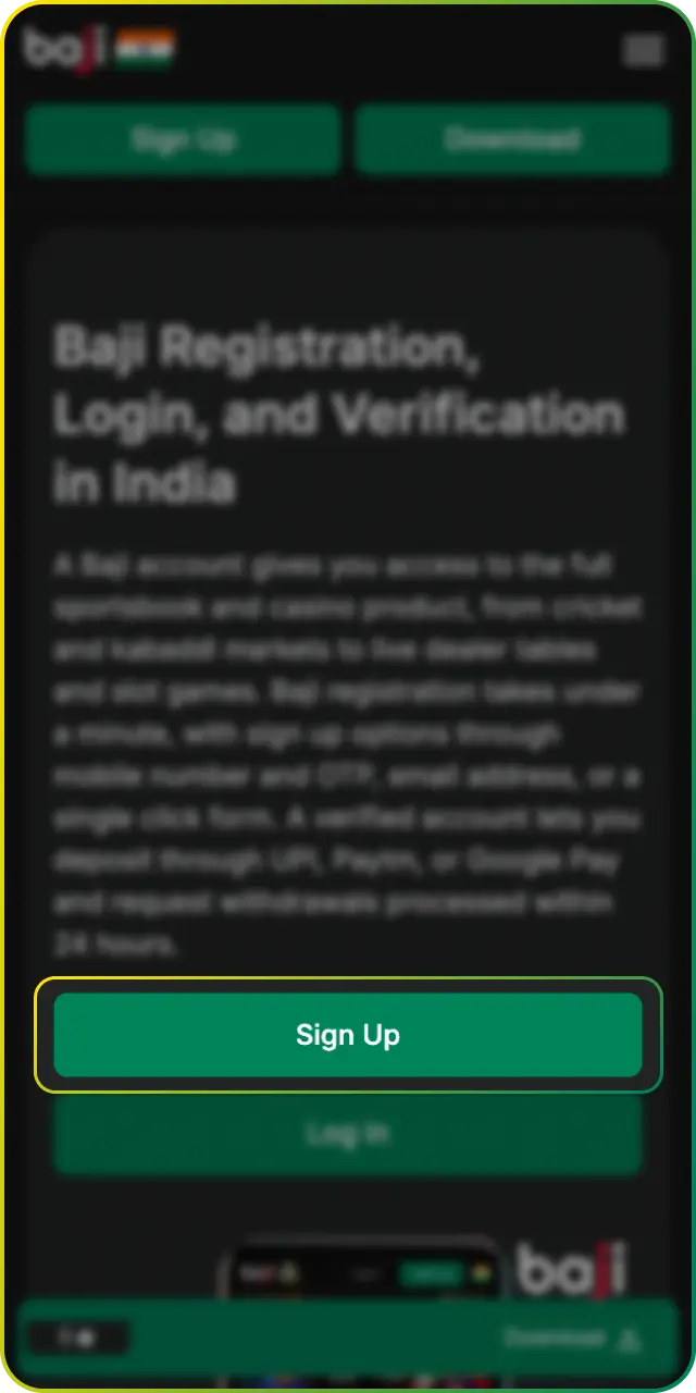 Download the APK file to initiate registration through the Baji Mobile App.
