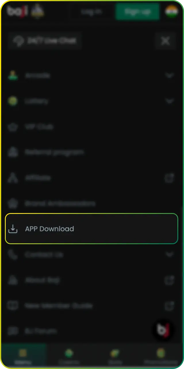 Complete the App Install to launch the registration interface on Baji Mobile App.